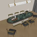 Modern Dining Table And Chair Set With Green Marble Top Gold Frame And Leather Seats