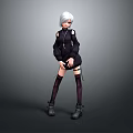 3D Character With White Hair Black Cut Out Dress Thigh High Socks Black Boots