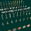 Collection of Medieval Weapons Featuring Spears Hammers Axes Swords and Shields