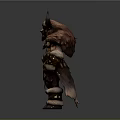 Mythical Horned Man With Muscular Build Fur Armor And Feather Decorations