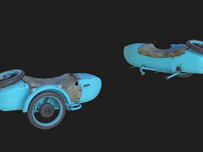 Classic Blue Motorcycle With Sidecar And Leather Seat Retro Design 3d model