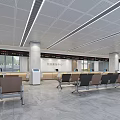 Modern Service Hall Interior With Reception Area Seating Information Board And Marble Floor