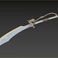 Ornate Decorative Sword As Ancient Weapon With Golden Hilt And Shiny Iridescent Blade