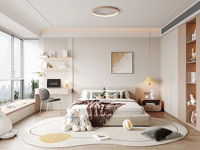 Bright Cozy Kids Room Interior With Bed Stuffed Toys And Soft Rug 3d model