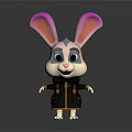 Cute Cartoon Rabbit Game Movie Character With Pink Ears Black Coat And Orange Accents