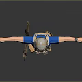 3D Tactical Character With Helmet Blue Shirt Brown Vest Green Pants Knee Pads And Rifle