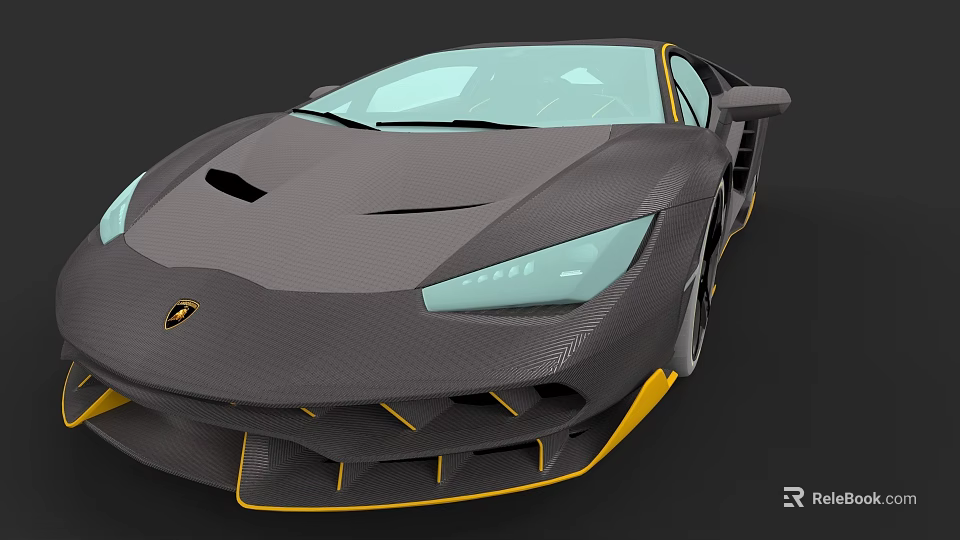 Gray Sports Car With Yellow Accents Carbon Fiber Body And Aerodynamic Front Fascia Sleek Headlights 3d model 