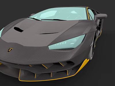 Gray Sports Car With Yellow Accents Carbon Fiber Body And Aerodynamic Front Fascia Sleek Headlights 3d model
