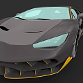 Gray Sports Car With Yellow Accents Carbon Fiber Body And Aerodynamic Front Fascia Sleek Headlights