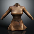 Brown Turtleneck Long Sleeve Fitted Dress With Black Belt Detail