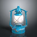 Vintage Blue Kerosene Lamp Furniture Piece With Metal Frame And Glass Shade