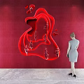 Colorful Layered Background Wall With Blue Wave And Red Sculptural Designs