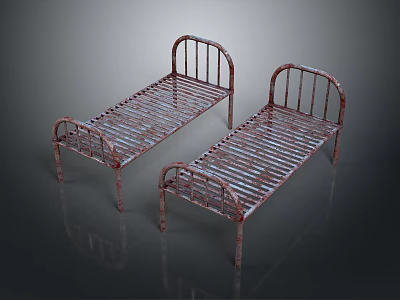 Two Rusted Metal Bed Frames Featuring Vintage Industrial Style For Bedroom Furniture 3d model