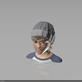 Young Boy Character In Gray Knitted Hat Blue Shirt And White Collar
