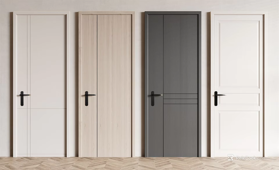 Various Hinged Doors in Wooden Gray and White Finishes for Interior Spaces 3d model 