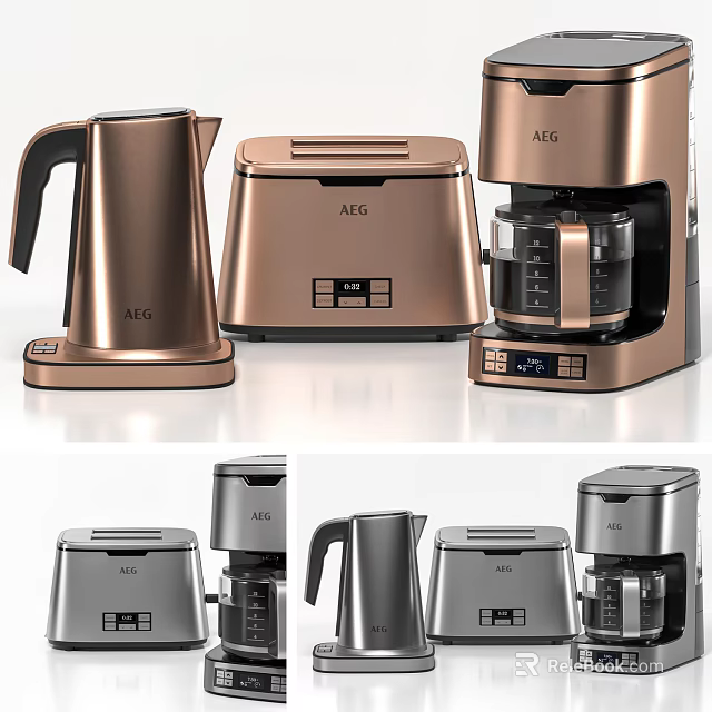 AEG Copper and Silver Kettle Toaster Coffee Maker Modern Kitchen Appliances with Sleek Design 3d model 