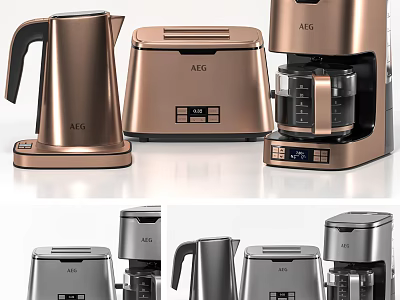 AEG Copper and Silver Kettle Toaster Coffee Maker Modern Kitchen Appliances with Sleek Design 3d model