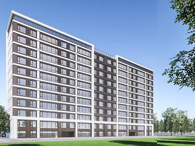 Modern Multi Storey Apartment Building Exterior With Large Windows And Green Surroundings 3d model