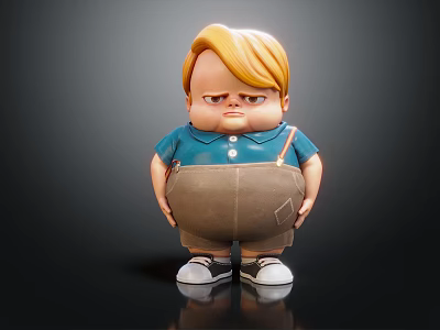 Cartoon Boy Character With Blonde Hair Blue Shirt Brown Overalls And White Shoes 3d model