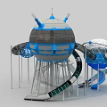 Creative Playground Equipment With Spherical Structures Blue Slides And Climbing Tubes 3d model