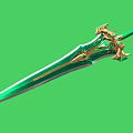 Green And Gold Decorative Sword With Ornate Hilt And Gemstone Accents