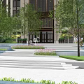 Modern Urban Garden Landscape With Lawn Steps Trees And White Wall Greenery