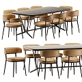 Modern Beige Upholstered Dining Chair With Curved Backrest And Black Metal Frame