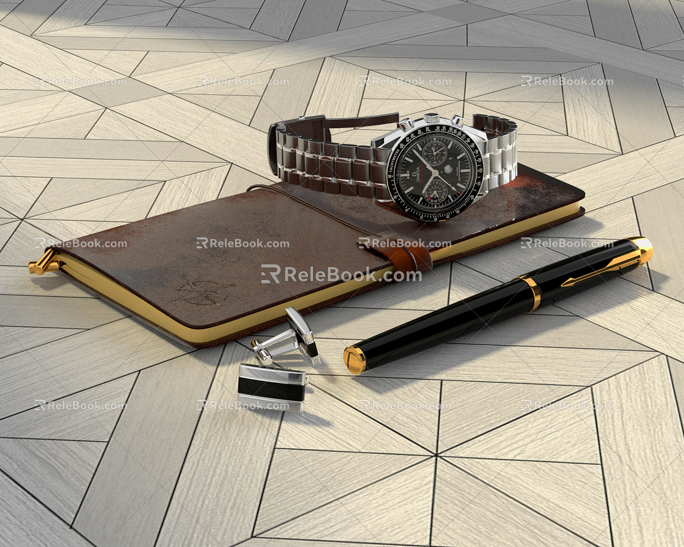 Modern notebook office stationery combination 3d model