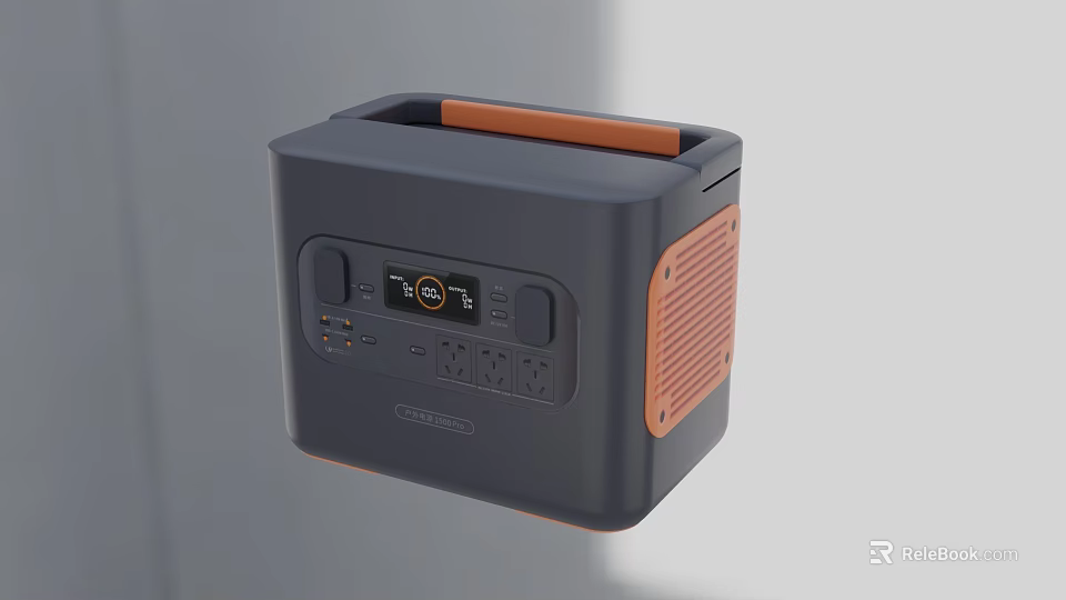Gray And Orange Portable Power Station With Digital Display And Multiple Outlets For Home Use 3d model 