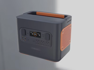 Gray And Orange Portable Power Station With Digital Display And Multiple Outlets For Home Use 3d model