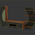 Modern Black Wooden TV Stand With Curved Shelves And Storage Cabinet Design
