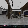 Modern Living And Dining Room Interior With Sofa Coffee Table Partition Artwork And Chandelier