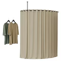 Hanging Clothes Display with Curtains Mirrors and Fabric Storage Stools Setup 3d model