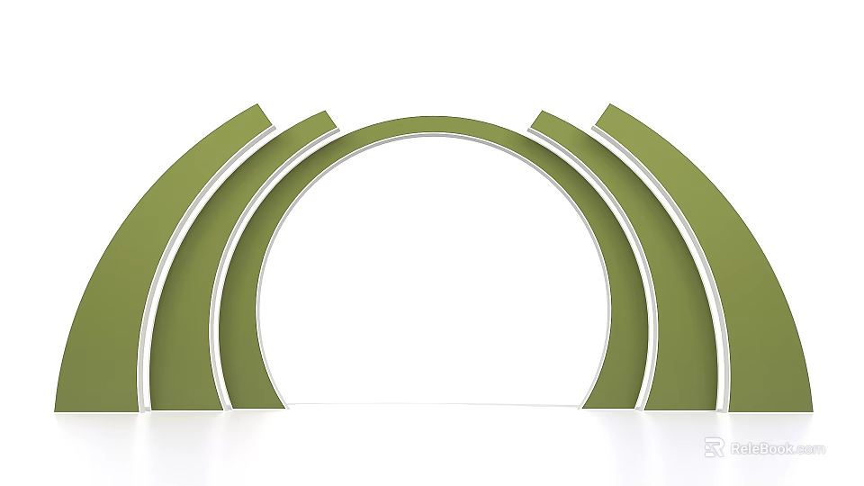 Modern Green Curved Layered Event Entrance Stylish Design With White Trim 3d model 