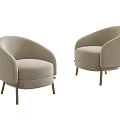 Beige Single Sofa With Curved Armrests And Wooden Legs For Modern Living Room