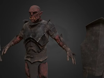 Game Movie Character With Red Skin Fierce Face And Tattered Armor Standing Pose 3d model
