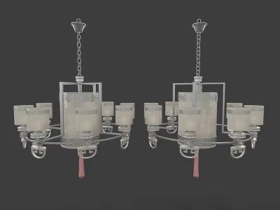 Two Elegant Chandeliers With Square Metal Frame Multiple Glass Shades And Decorative Tassel 3d model