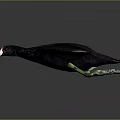 Flying Bird With Dark Colored Feathers White Beak Red Eyes And Green Spots