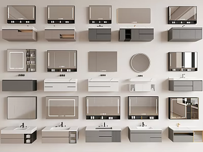 Different Modern Bathroom Vanity Designs with Storage Cabinets and Mirrors for Home Renovation Ideas 3d model