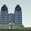 Modern Hotel Building with Glass Facade and Yellow Exterior Featuring Entrance Canopy and Surrounding Trees