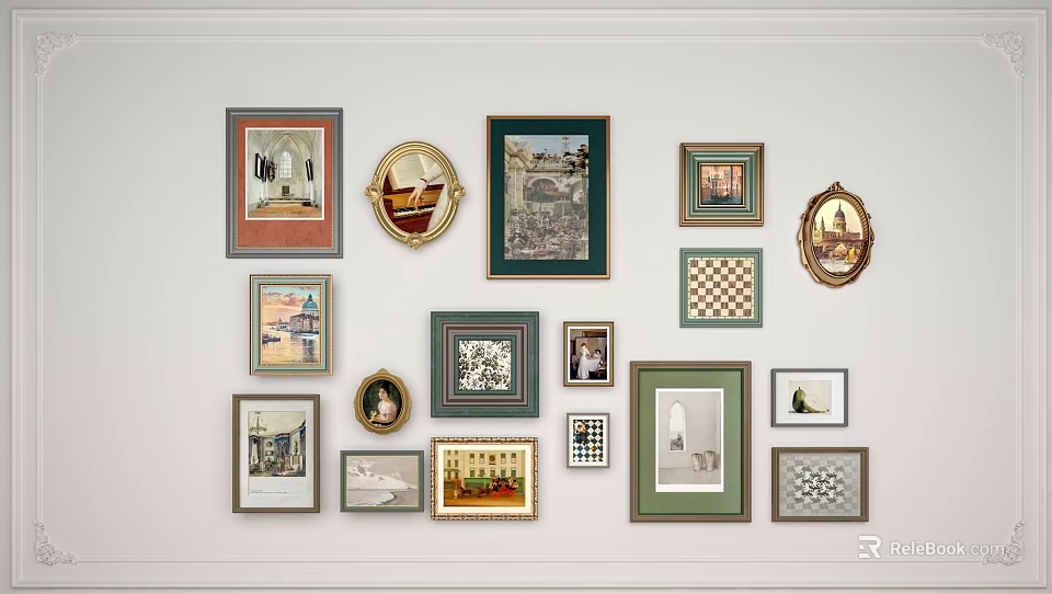 Landscape Paintings on Wall with Various Styles Sizes and Frame Designs 3d model 