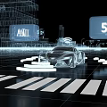 Futuristic Cityscape With Transparent Holographic Car 5G Network And Illuminated Road Markings