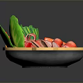 Colorful Hot Pot With Assorted Fresh Ingredients Including Meat Slices Vegetables And Tofu