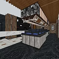 Modern Elevator Hallway With Wooden Walls Stone Flooring And Decorative Panels