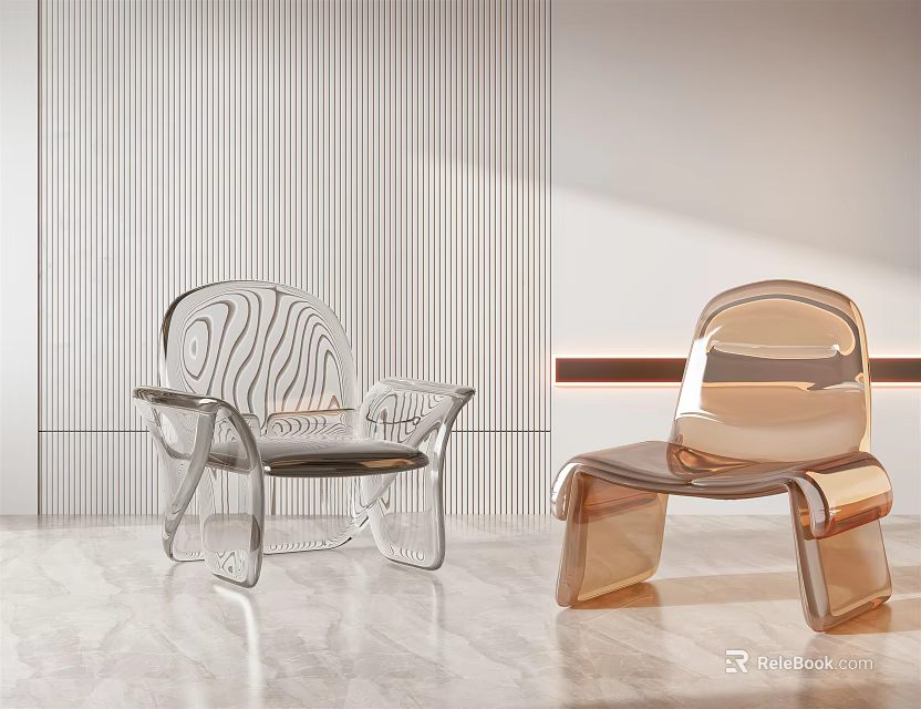 Modern Transparent Accent Chair With Striped Pattern And Amber Design In Minimalist Room 3d model 