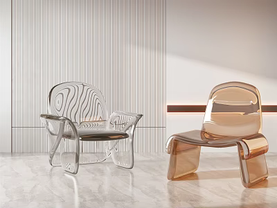 Modern Transparent Accent Chair With Striped Pattern And Amber Design In Minimalist Room 3d model