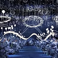 Elegant Banquet Hall Interior With Starry Ceiling Decor Blue Lighting And Floral Arrangements