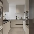 Modern Kitchen Interior Design With White Cabinets Black Countertops And Appliances