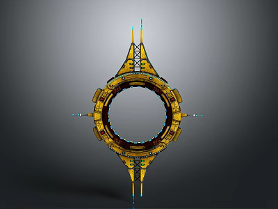 Futuristic Sci Fi Fighter Jet With Yellow Circular Mechanical Structure 3D Model Design 3d model