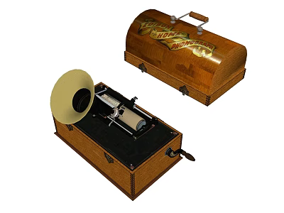 Vintage Wooden Gramophone with Open Case and Horn Speaker Design 3d model